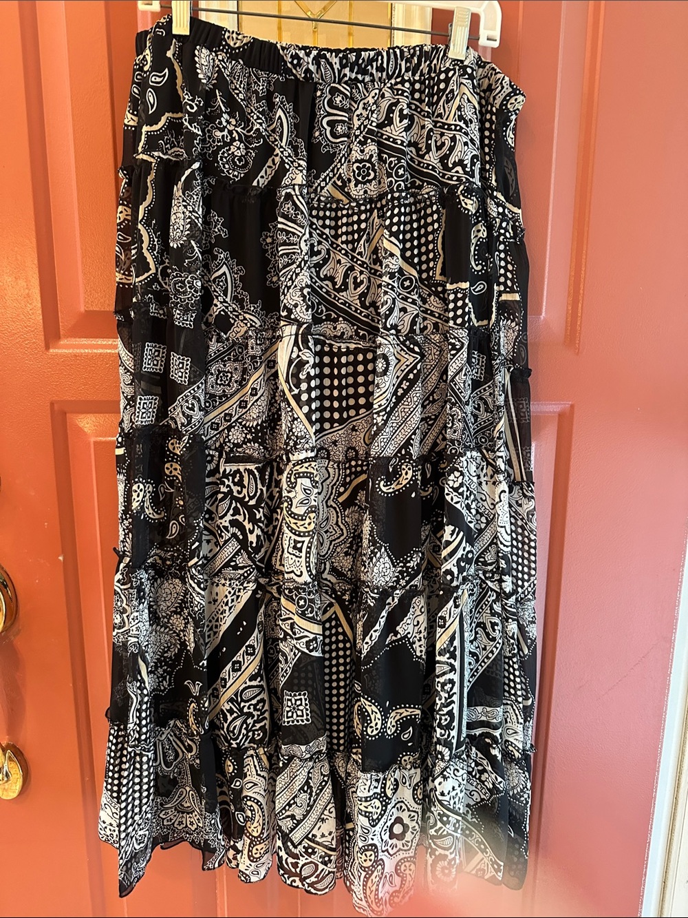 Antthony Black, White with Tan Patchwork Print Skirt